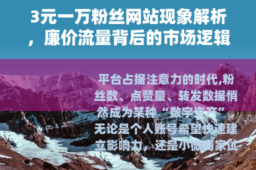 3元一万粉丝网站现象解析，廉价流量背后的市场逻辑与长期影响