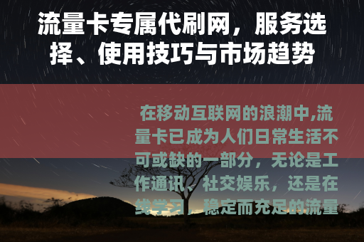 流量卡专属代刷网，服务选择、使用技巧与市场趋势
