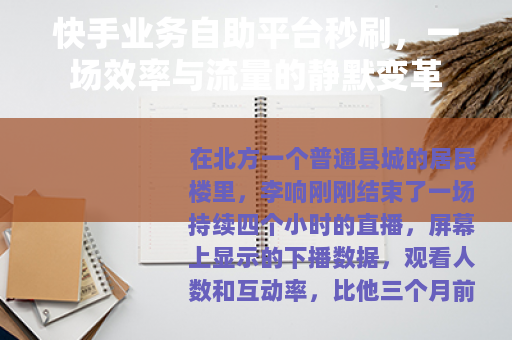 快手业务自助平台秒刷，一场效率与流量的静默变革