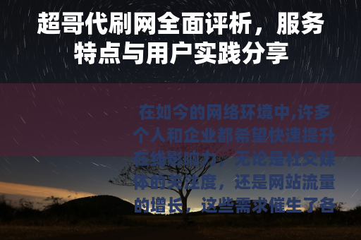 超哥代刷网全面评析，服务特点与用户实践分享