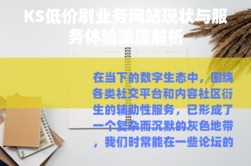 KS低价刷业务网站现状与服务体验深度解析