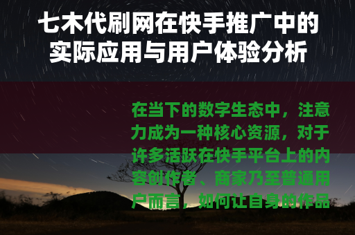 七木代刷网在快手推广中的实际应用与用户体验分析