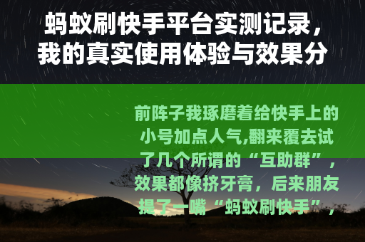 蚂蚁刷快手平台实测记录，我的真实使用体验与效果分析