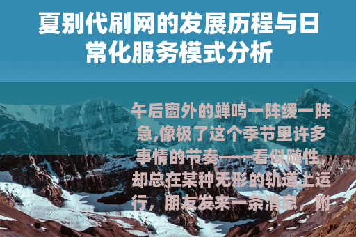 夏别代刷网的发展历程与日常化服务模式分析