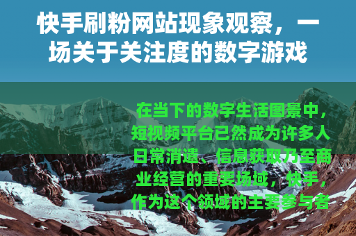 快手刷粉网站现象观察，一场关于关注度的数字游戏