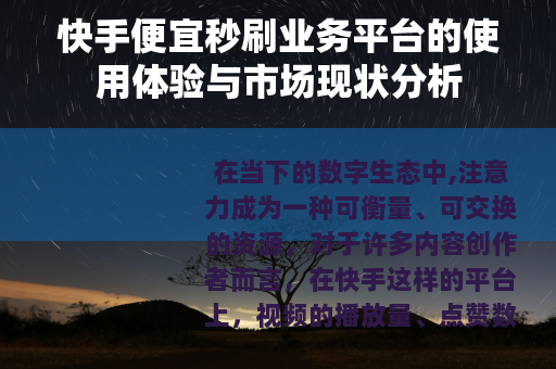 快手便宜秒刷业务平台的使用体验与市场现状分析