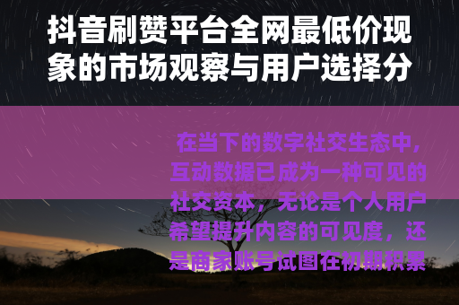 抖音刷赞平台全网最低价现象的市场观察与用户选择分析