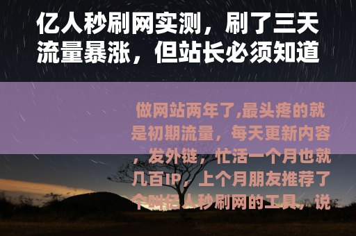 亿人秒刷网实测，刷了三天流量暴涨，但站长必须知道的细节