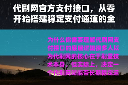代刷网官方支付接口，从零开始搭建稳定支付通道的全流程技术指南