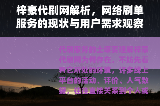 梓豪代刷网解析，网络刷单服务的现状与用户需求观察