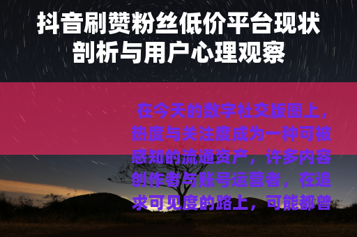 抖音刷赞粉丝低价平台现状剖析与用户心理观察