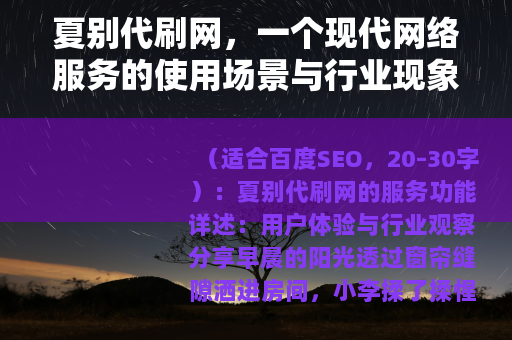 夏别代刷网，一个现代网络服务的使用场景与行业现象分析