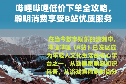 哔哩哔哩低价下单全攻略，聪明消费享受B站优质服务