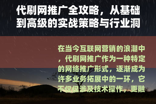 代刷网推广全攻略，从基础到高级的实战策略与行业洞察