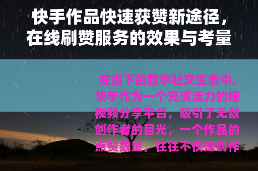 快手作品快速获赞新途径，在线刷赞服务的效果与考量