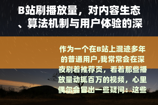 B站刷播放量，对内容生态、算法机制与用户体验的深度观察