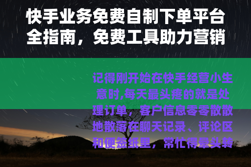 快手业务免费自制下单平台全指南，免费工具助力营销效率提升