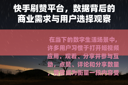 快手刷赞平台，数据背后的商业需求与用户选择观察