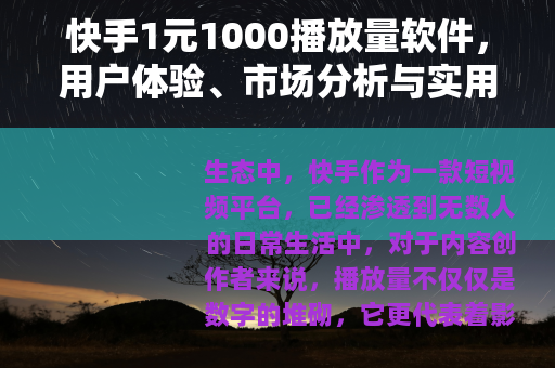 快手1元1000播放量软件，用户体验、市场分析与实用建议