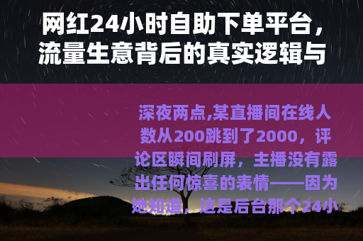 网红24小时自助下单平台，流量生意背后的真实逻辑与从业者观察