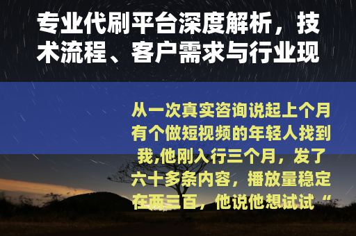 专业代刷平台深度解析，技术流程、客户需求与行业现状