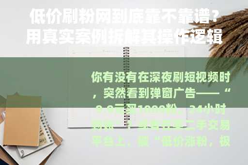 低价刷粉网到底靠不靠谱？用真实案例拆解其操作逻辑与潜在后果