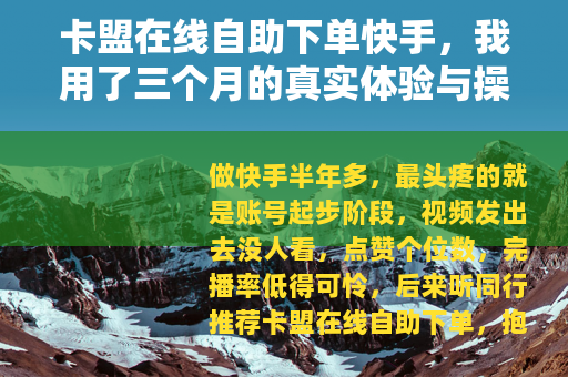 卡盟在线自助下单快手，我用了三个月的真实体验与操作技巧