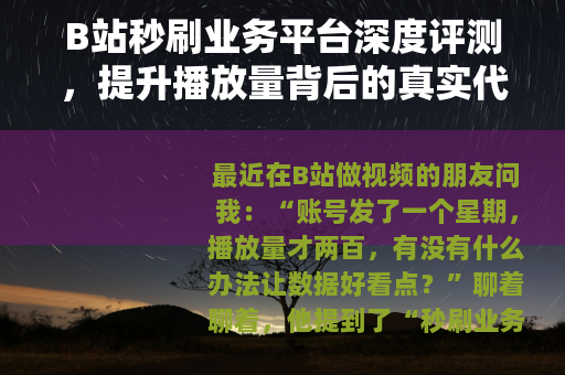 B站秒刷业务平台深度评测，提升播放量背后的真实代价与选择