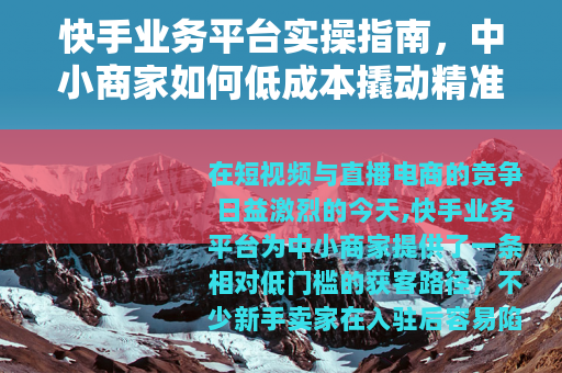 快手业务平台实操指南，中小商家如何低成本撬动精准流量