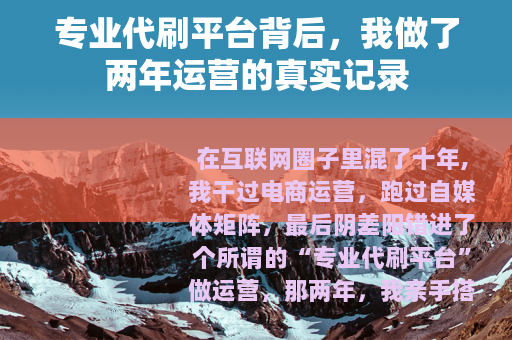 专业代刷平台背后，我做了两年运营的真实记录