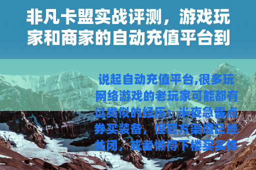 非凡卡盟实战评测，游戏玩家和商家的自动充值平台到底值不值得用？