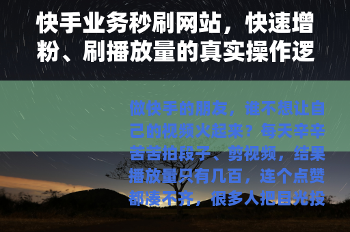 快手业务秒刷网站，快速增粉、刷播放量的真实操作逻辑与潜在隐患