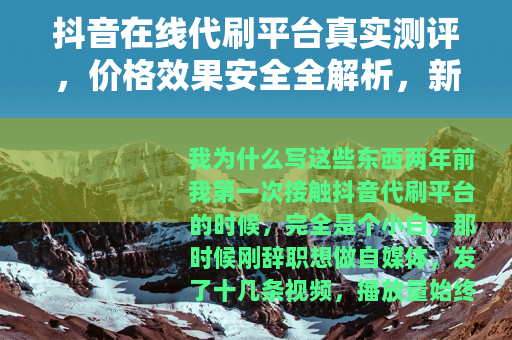 抖音在线代刷平台真实测评，价格效果安全全解析，新手必看指南