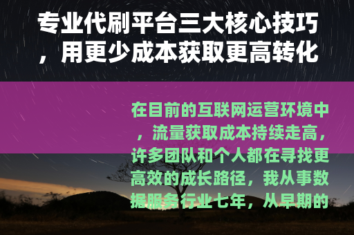 专业代刷平台三大核心技巧，用更少成本获取更高转化率