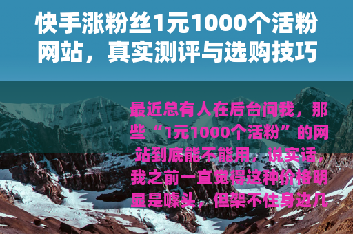 快手涨粉丝1元1000个活粉网站，真实测评与选购技巧