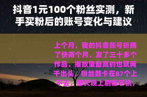 抖音1元100个粉丝实测，新手买粉后的账号变化与建议