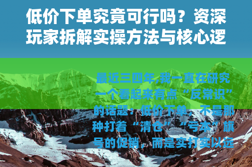 低价下单究竟可行吗？资深玩家拆解实操方法与核心逻辑