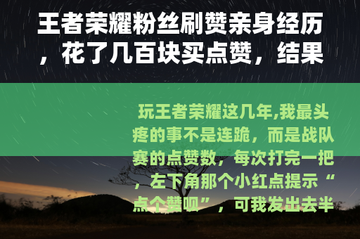 王者荣耀粉丝刷赞亲身经历，花了几百块买点赞，结果到底值不值？