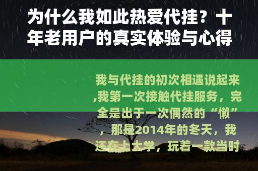 为什么我如此热爱代挂？十年老用户的真实体验与心得分享