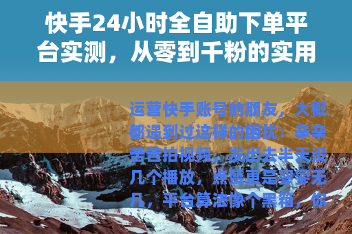 快手24小时全自助下单平台实测，从零到千粉的实用经验分享