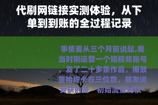 代刷网链接实测体验，从下单到到账的全过程记录