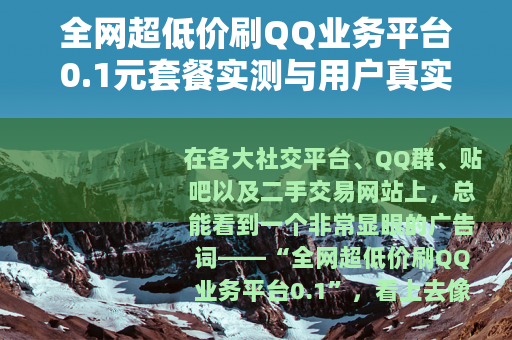 全网超低价刷QQ业务平台0.1元套餐实测与用户真实体验分享