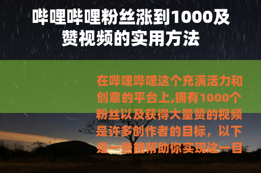 哔哩哔哩粉丝涨到1000及赞视频的实用方法