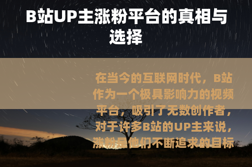 B站UP主涨粉平台的真相与选择