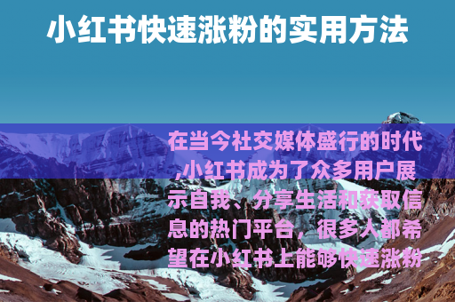 小红书快速涨粉的实用方法
