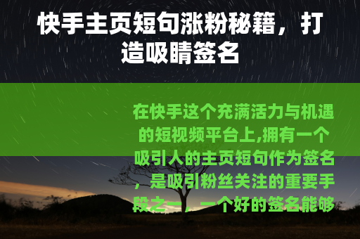 快手主页短句涨粉秘籍，打造吸睛签名