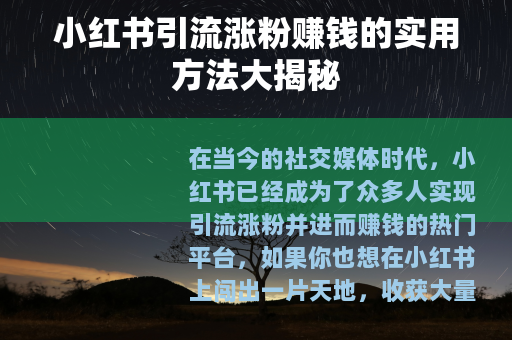 小红书引流涨粉赚钱的实用方法大揭秘