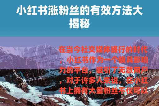 小红书涨粉丝的有效方法大揭秘