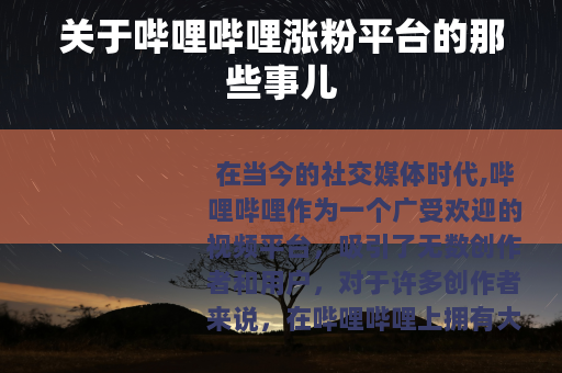 关于哔哩哔哩涨粉平台的那些事儿