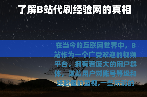了解B站代刷经验网的真相